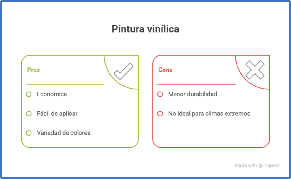Ventajas y desventajas de la pintura vinílica para fachadas, incluyendo durabilidad y uso en clima