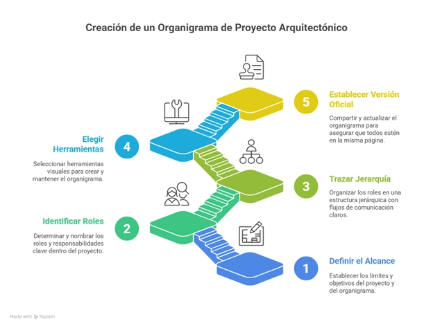 Diagrama paso a paso para crear un organigrama de un proyecto arquitectónico